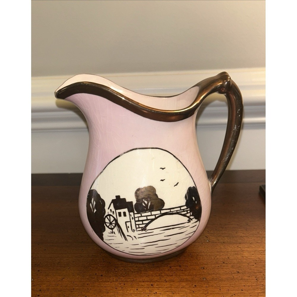 Staffordshire Porcelain Creamer Milk Pitcher /Mill Barn Copper Luster g27